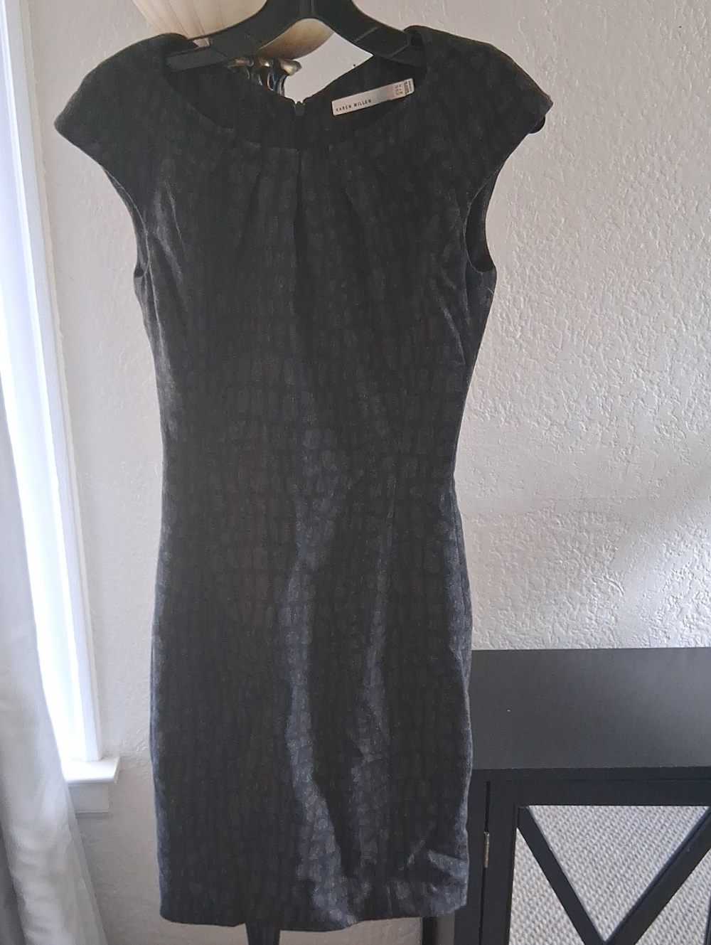 Karen Millen Charcoal Textured Cap-Sleeve Sheath Dress